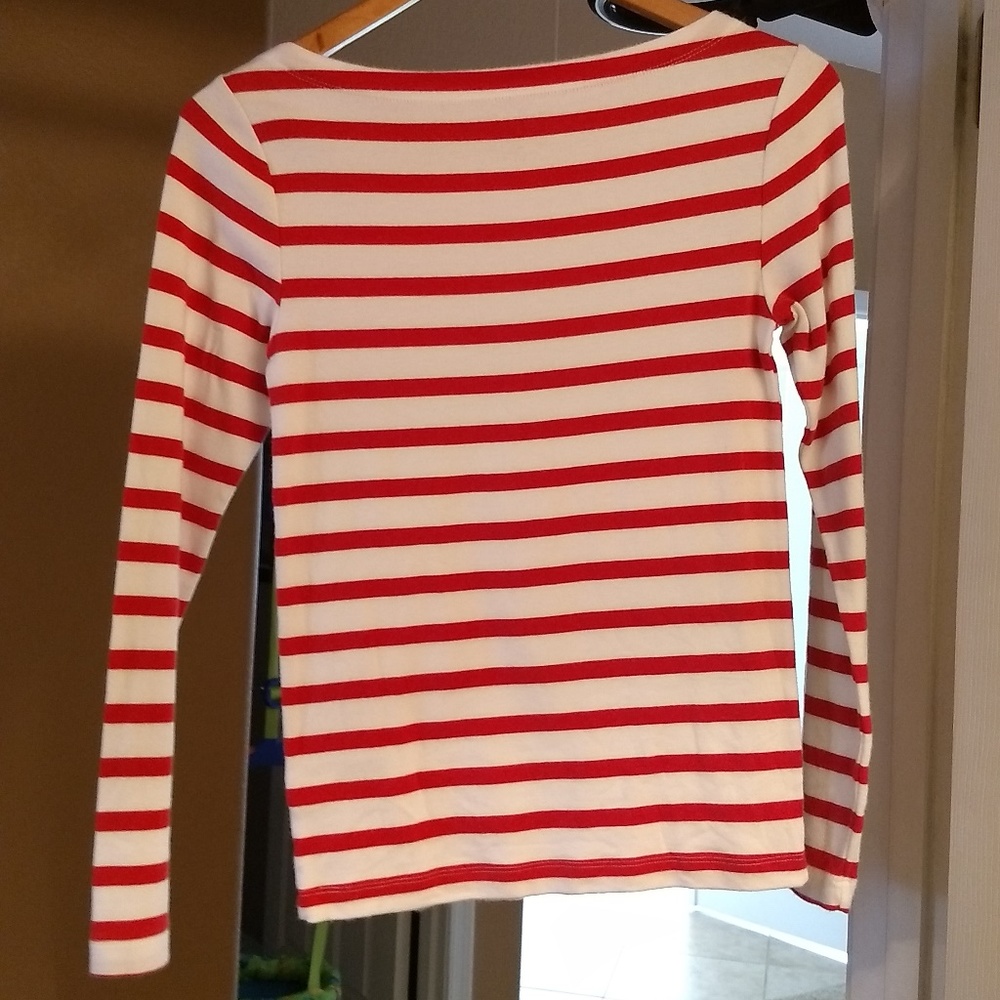 GAP Petite Orange/Red and White Striped Top